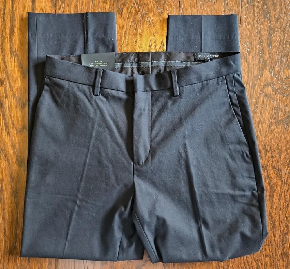 NWT Banana Republic Dress Pants Mens 30x27 Black Slim Non-Iron 795787-00